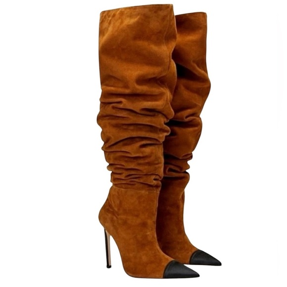 Good American Shoes - NIB Good American Over the Knee Slouch Pointed Toe Brown Boots 4